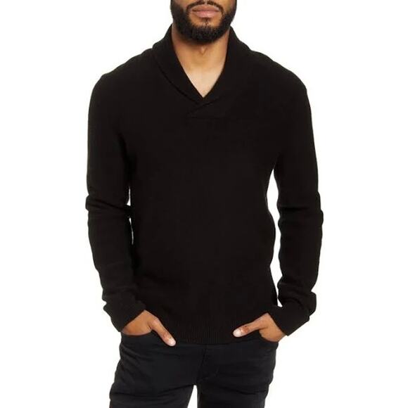 VINCE | L | Men's 100% Pure Cashmere Black Pullover Shawl Collar Knit Sweater - Picture 1 of 6